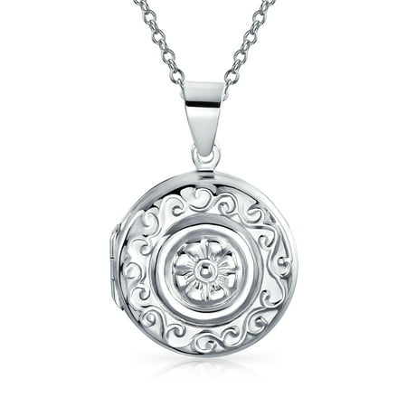 Sterling Silver Round Locket with Embossed Flowers 
